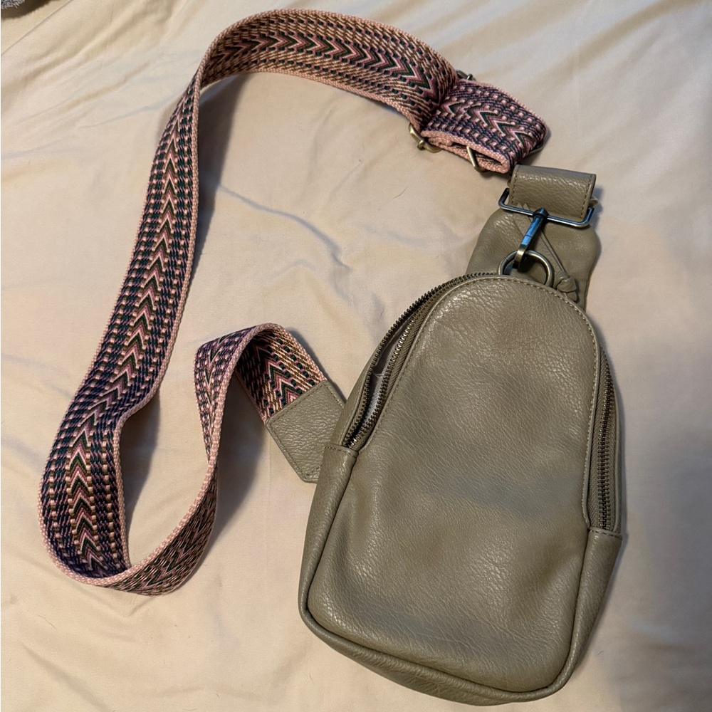 Anthropologie Olive Crossbody Bag with Pink Strap